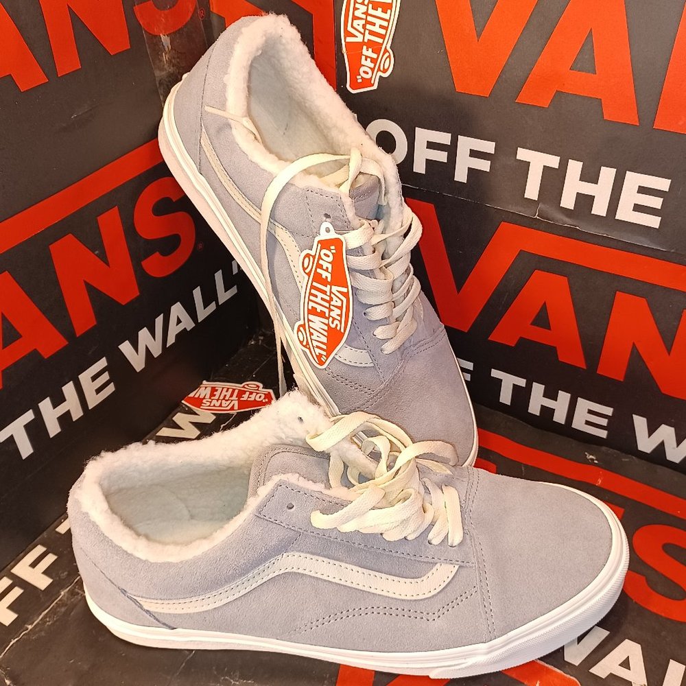 Vans Men 10 Old Skool Cozy Hug Sherpa -- Suede-- Drizzle/Marshmallow VN0005UA6J6